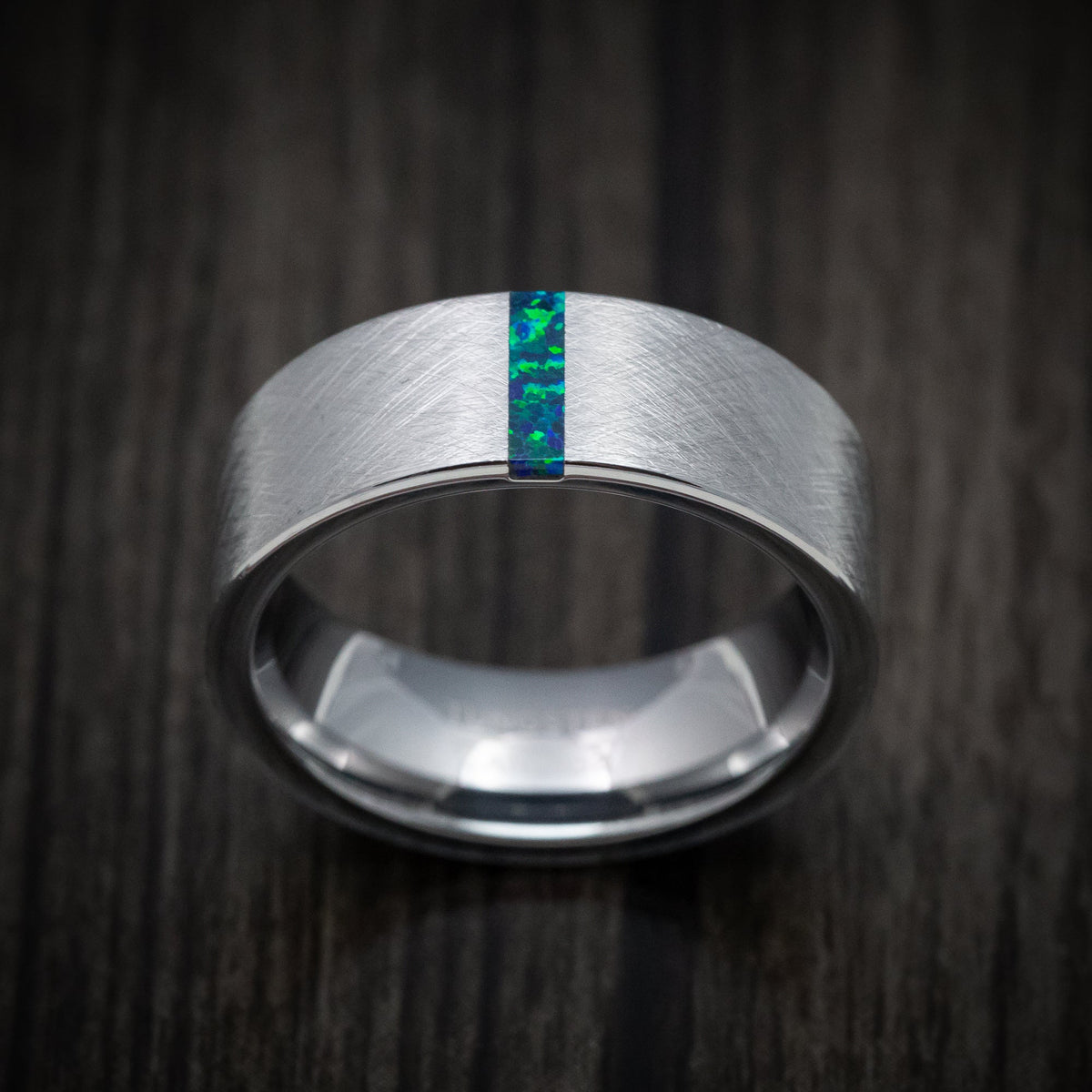 Regent XVI - Tungsten Men's Wedding Ring with Opal Vertical Inlay Band - view 2 - Nura Lab