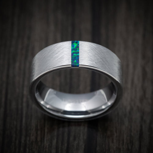 Regent XVI - Tungsten Men's Wedding Ring with Opal Vertical Inlay Band - view 2 - Nura Lab