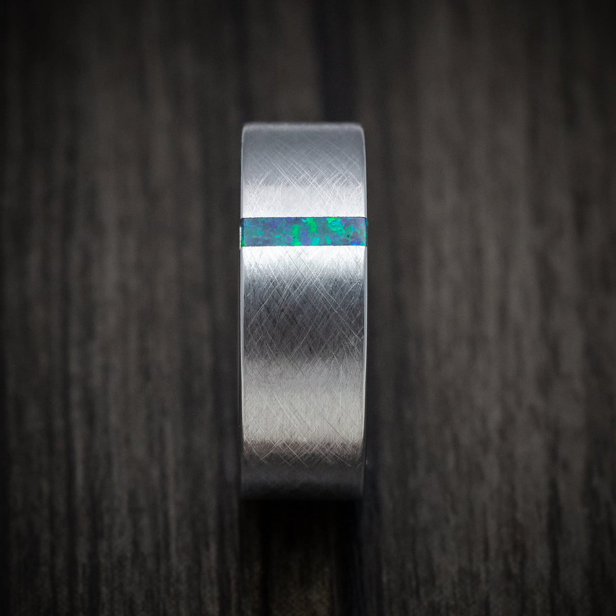 Regent XVI - Tungsten Men's Wedding Ring with Opal Vertical Inlay Band - view 3 - Nura Lab
