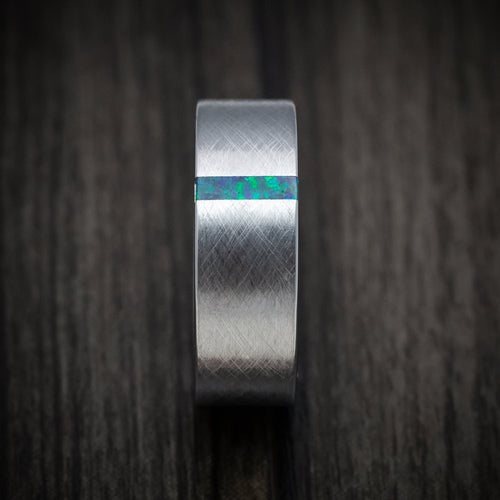Regent XVI - Tungsten Men's Wedding Ring with Opal Vertical Inlay Band - view 3 - Nura Lab