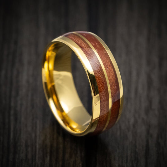 Spartan XII - Golden Tungsten Men's Wedding Ring with Koa Wood Inlays - Nura Lab