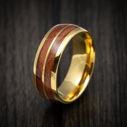 Spartan XII - Golden Tungsten Men's Wedding Ring with Koa Wood Inlays - view 4 - Nura Lab
