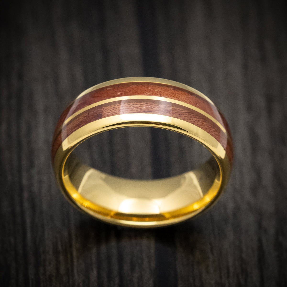 Spartan XII - Golden Tungsten Men's Wedding Ring with Koa Wood Inlays - view 2 - Nura Lab