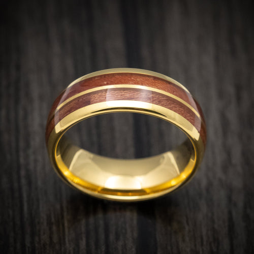 Spartan XII - Golden Tungsten Men's Wedding Ring with Koa Wood Inlays - view 2 - Nura Lab
