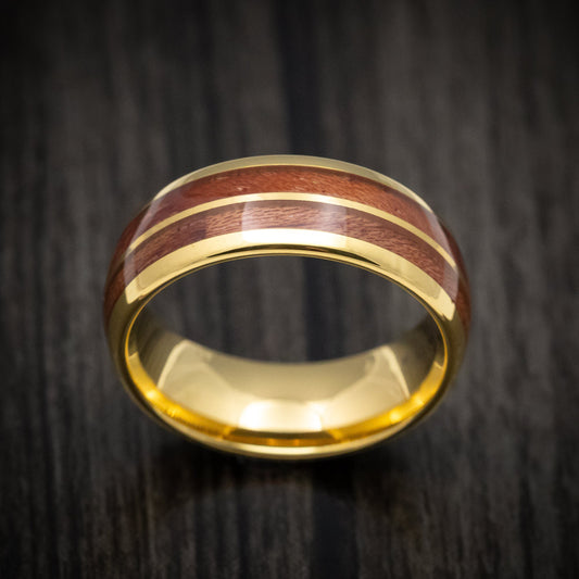 Spartan XII - Golden Tungsten Men's Wedding Ring with Koa Wood Inlays - view 2 - Nura Lab