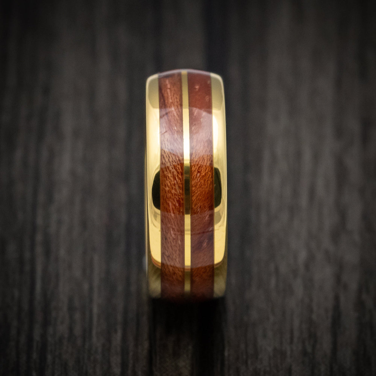 Spartan XII - Golden Tungsten Men's Wedding Ring with Koa Wood Inlays - view 3 - Nura Lab