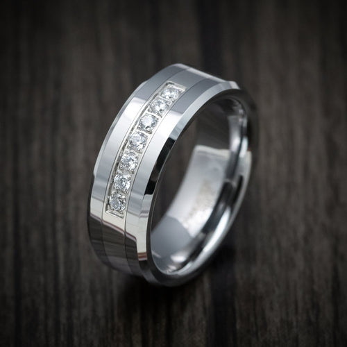 Southern Cross XV - Tungsten Men's Wedding Ring with Round White Stone Inlay - view 4 - Nura Lab