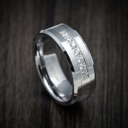 Southern Cross XV - Tungsten Men's Wedding Ring with Round White Stone Inlay - Nura Lab