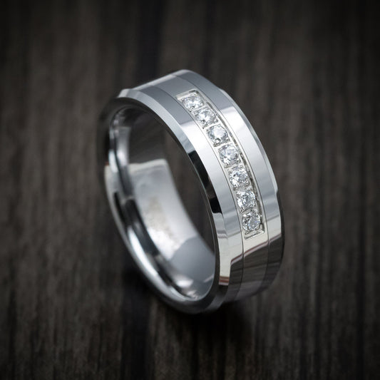 Southern Cross XV - Tungsten Men's Wedding Ring with Round White Stone Inlay - Nura Lab