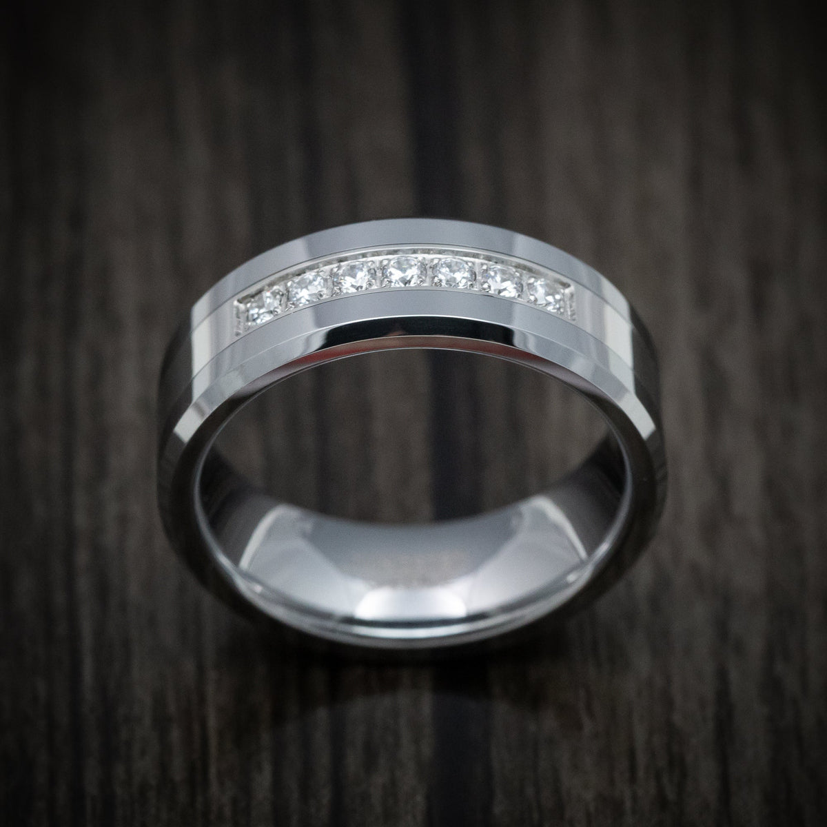 Southern Cross XV - Tungsten Men's Wedding Ring with Round White Stone Inlay - view 2 - Nura Lab