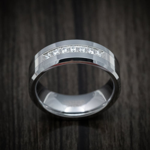 Southern Cross XV - Tungsten Men's Wedding Ring with Round White Stone Inlay - view 2 - Nura Lab