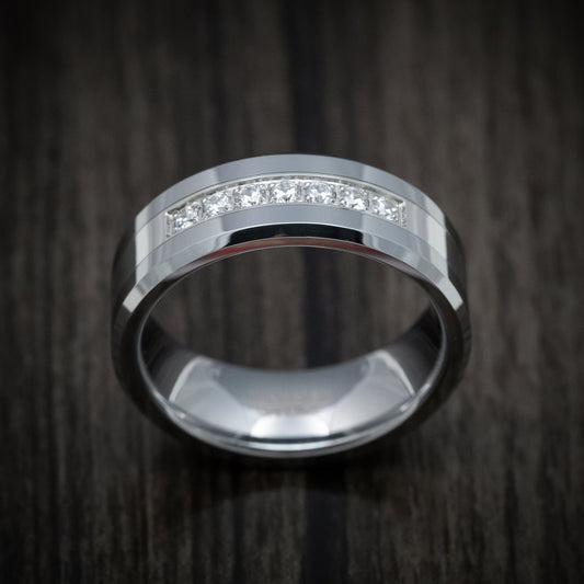 Southern Cross XV - Tungsten Men's Wedding Ring with Round White Stone Inlay - view 2 - Nura Lab