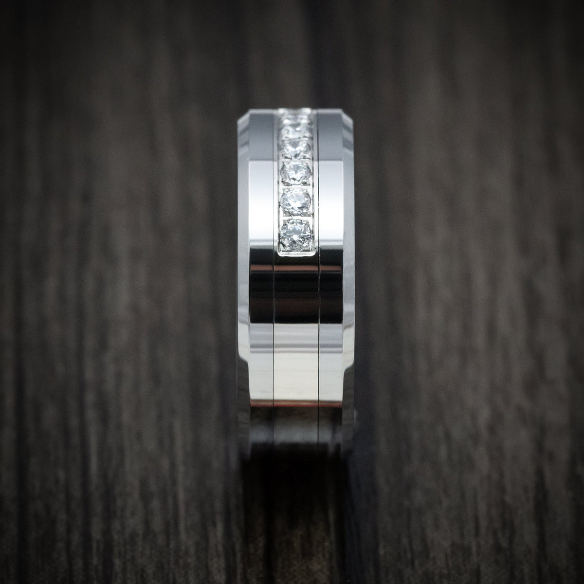Southern Cross XV - Tungsten Men's Wedding Ring with Round White Stone Inlay - view 3 - Nura Lab