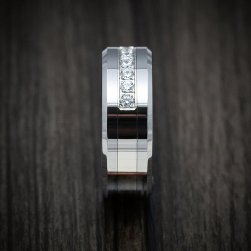 Southern Cross XV - Tungsten Men's Wedding Ring with Round White Stone Inlay - view 3 - Nura Lab
