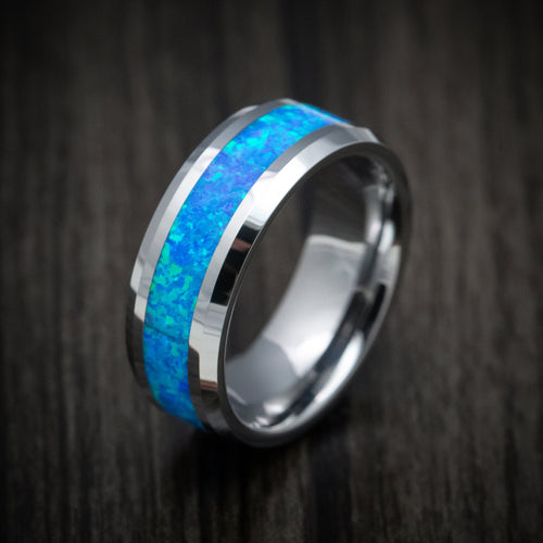 King George XVI - Tungsten Men's Wedding Ring with Opal Inlay - view 4 - Nura Lab