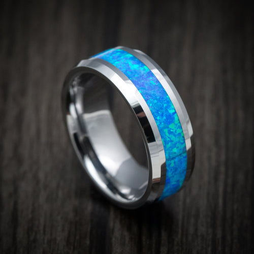King George XVI - Tungsten Men's Wedding Ring with Opal Inlay - Nura Lab