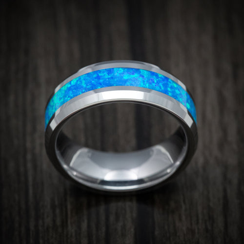 King George XVI - Tungsten Men's Wedding Ring with Opal Inlay - view 2 - Nura Lab