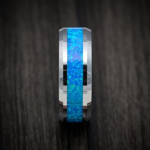 King George XVI - Tungsten Men's Wedding Ring with Opal Inlay - view 3 - Nura Lab