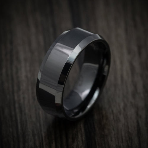 Canyon XVI - Black Tungsten Beveled Men's Wedding Ring - view 4 - Nura Lab