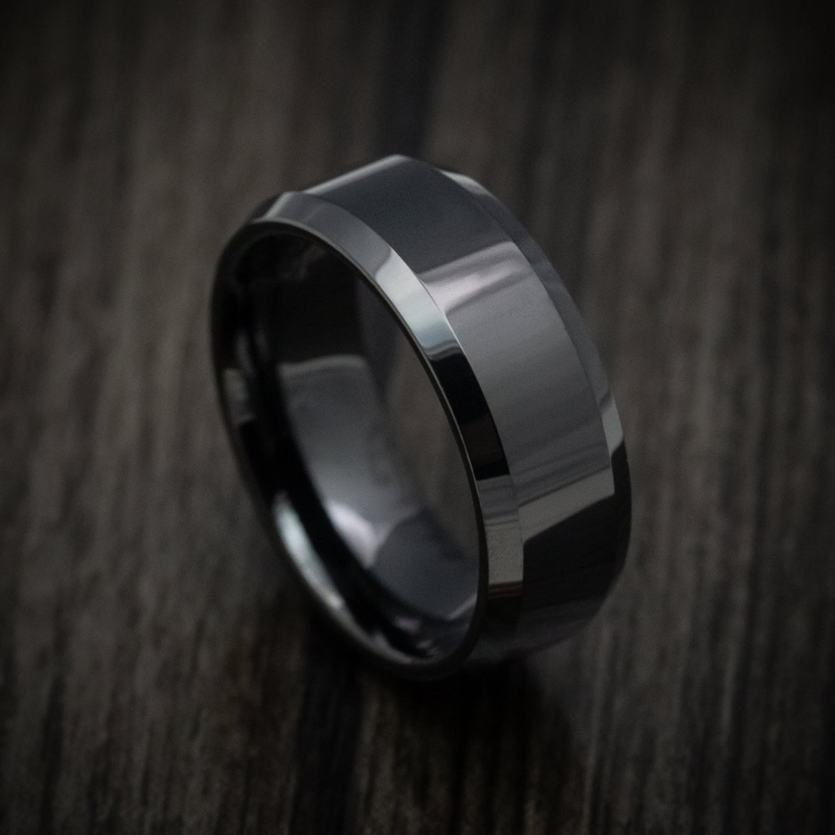 Canyon XVI - Black Tungsten Beveled Men's Wedding Ring - Nura Lab