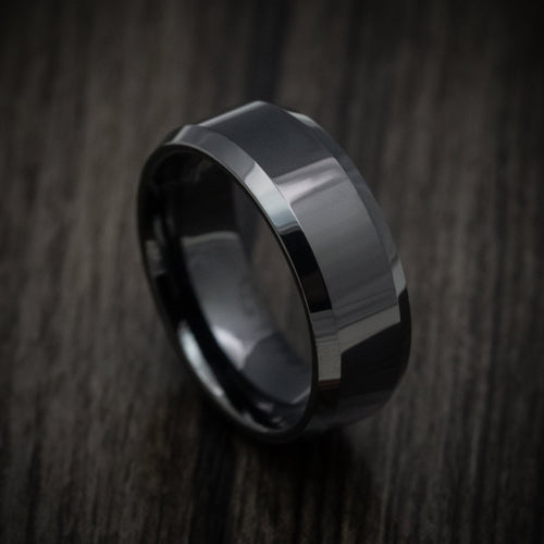 Canyon XVI - Black Tungsten Beveled Men's Wedding Ring - Nura Lab