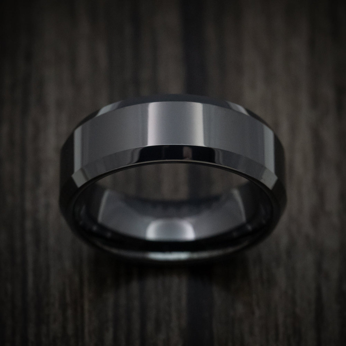 Canyon XVI - Black Tungsten Beveled Men's Wedding Ring - view 2 - Nura Lab