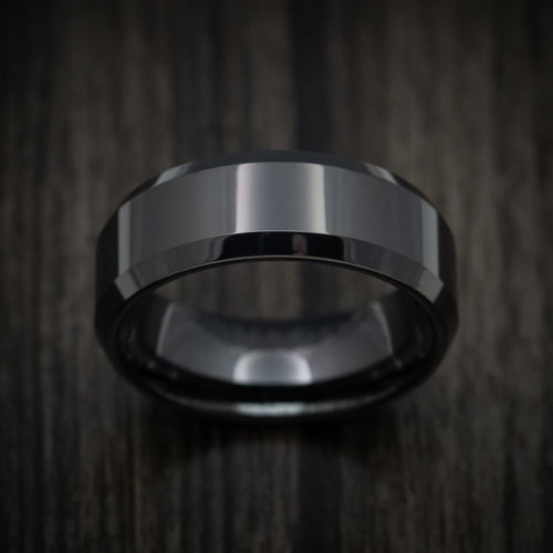 Canyon XVI - Black Tungsten Beveled Men's Wedding Ring - view 2 - Nura Lab