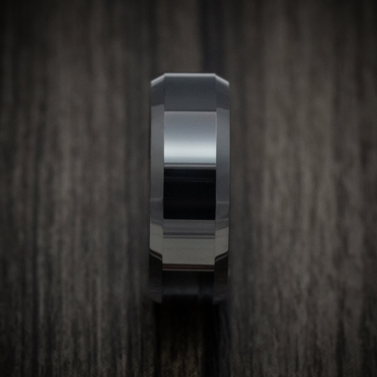 Canyon XVI - Black Tungsten Beveled Men's Wedding Ring - view 3 - Nura Lab