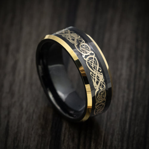 Northwind XV - Black Tungsten Men's Wedding Ring with Golden Dragon Inlay - Nura Lab