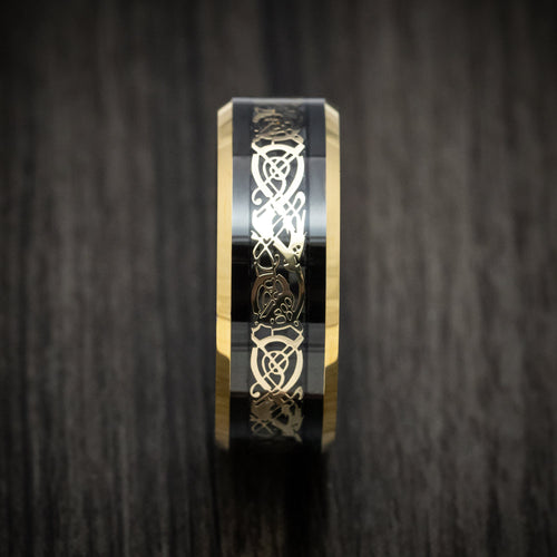 Northwind XV - Black Tungsten Men's Wedding Ring with Golden Dragon Inlay - view 3 - Nura Lab