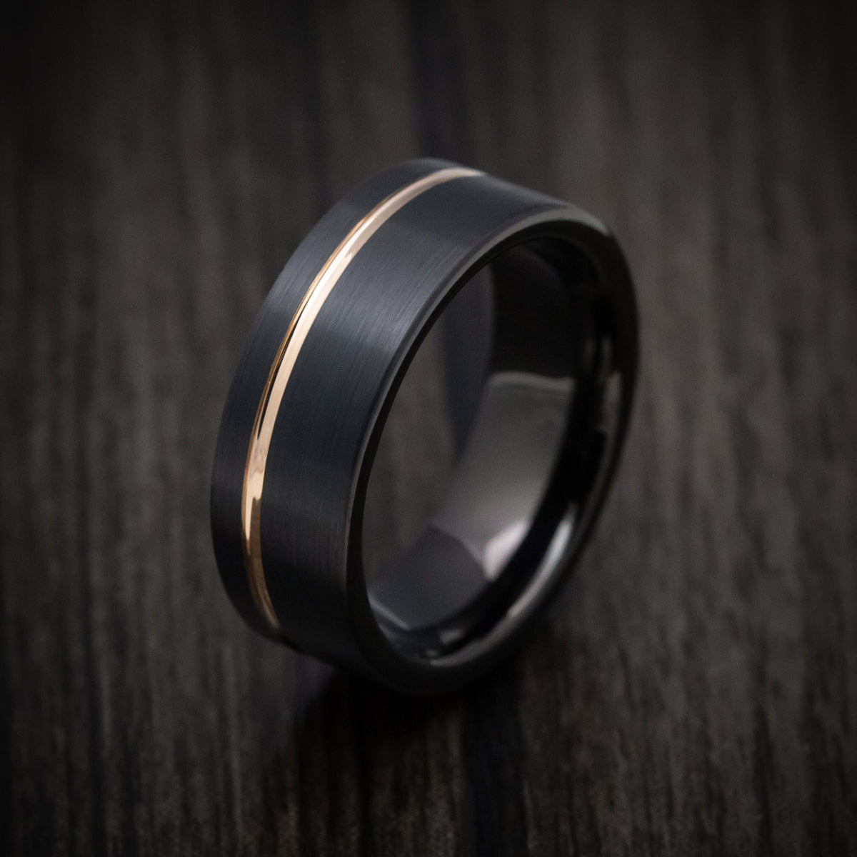 Onyx XV - Black Tungsten Men's Wedding Ring with Golden Inlay - view 4 - Nura Lab