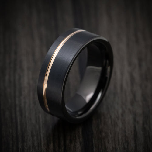 Onyx XV - Black Tungsten Men's Wedding Ring with Golden Inlay - view 4 - Nura Lab