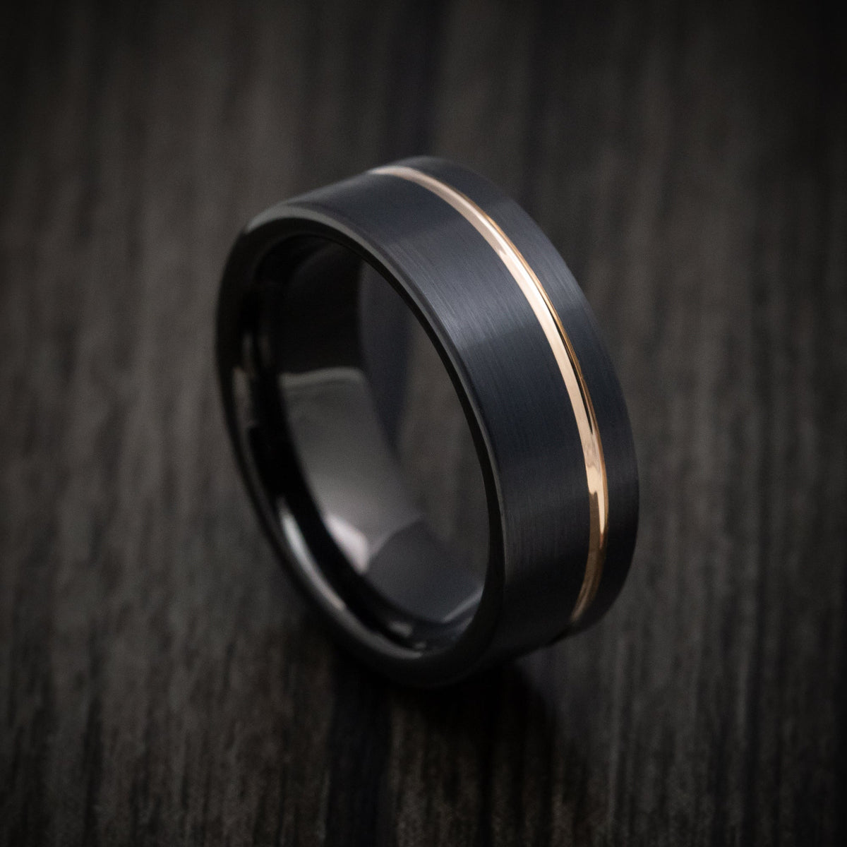 Onyx XV - Black Tungsten Men's Wedding Ring with Golden Inlay - Nura Lab