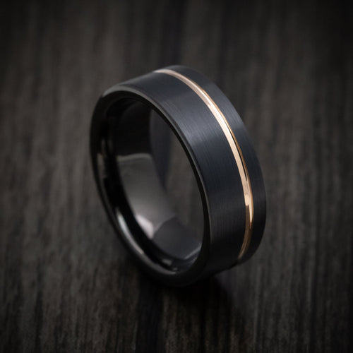 Onyx XV - Black Tungsten Men's Wedding Ring with Golden Inlay - Nura Lab