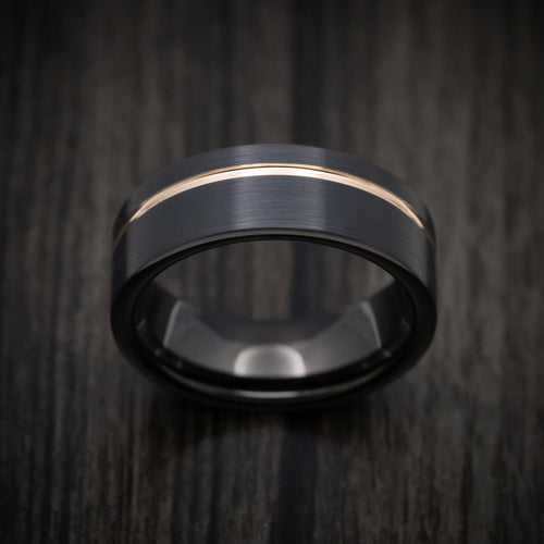 Onyx XV - Black Tungsten Men's Wedding Ring with Golden Inlay - view 2 - Nura Lab