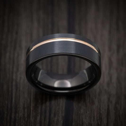 Onyx XV - Black Tungsten Men's Wedding Ring with Golden Inlay - view 2 - Nura Lab