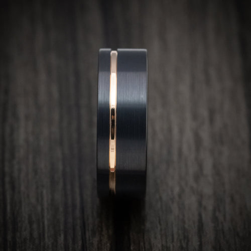 Onyx XV - Black Tungsten Men's Wedding Ring with Golden Inlay - view 3 - Nura Lab