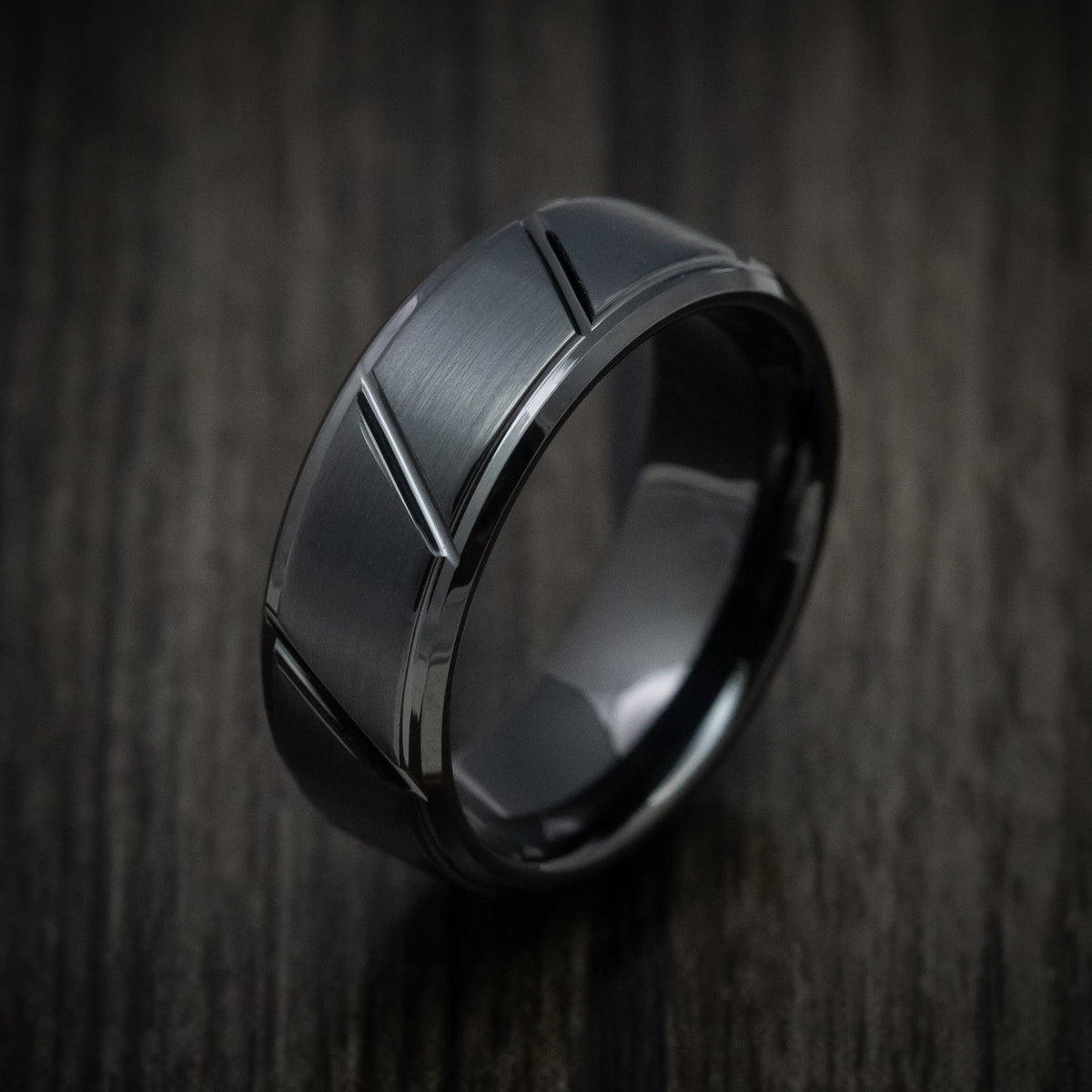 Northwind XVI - Black Tungsten Men's Wedding Ring with Geometric Pattern - view 3 - Nura Lab