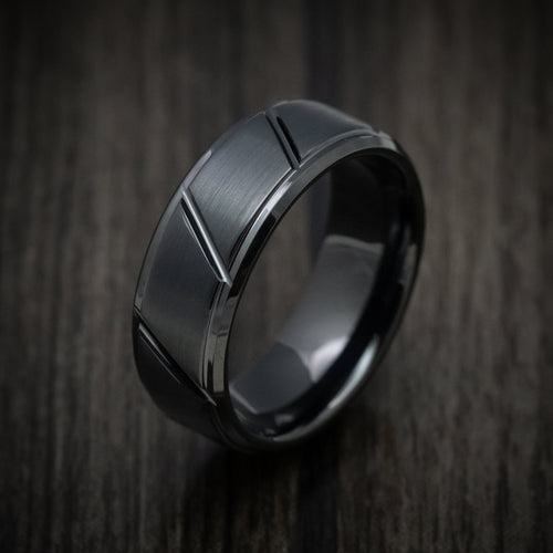 Northwind XVI - Black Tungsten Men's Wedding Ring with Geometric Pattern - view 3 - Nura Lab