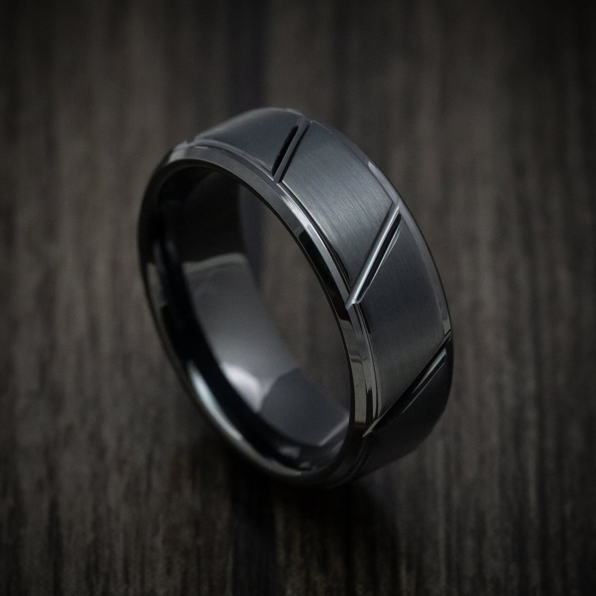 Northwind XVI - Black Tungsten Men's Wedding Ring with Geometric Pattern - Nura Lab