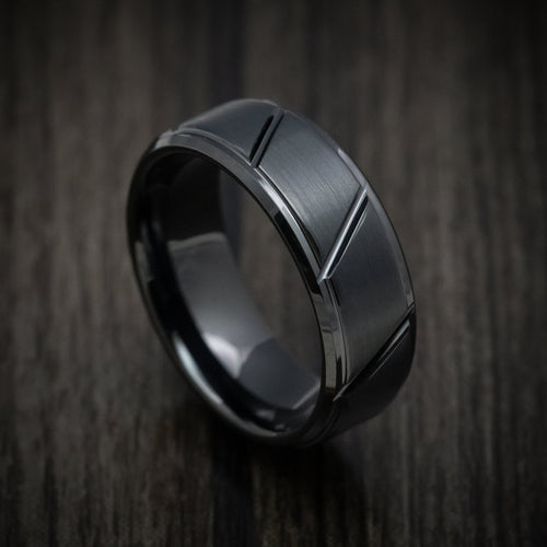 Northwind XVI - Black Tungsten Men's Wedding Ring with Geometric Pattern - Nura Lab
