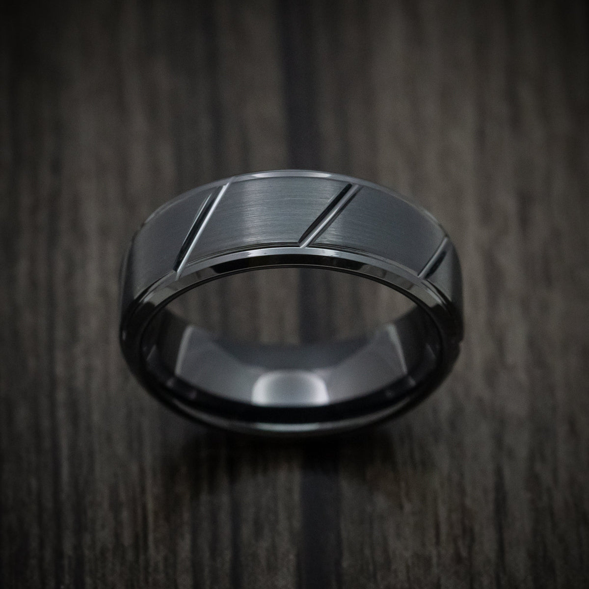 Northwind XVI - Black Tungsten Men's Wedding Ring with Geometric Pattern - view 2 - Nura Lab