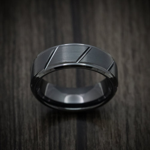 Northwind XVI - Black Tungsten Men's Wedding Ring with Geometric Pattern - view 2 - Nura Lab