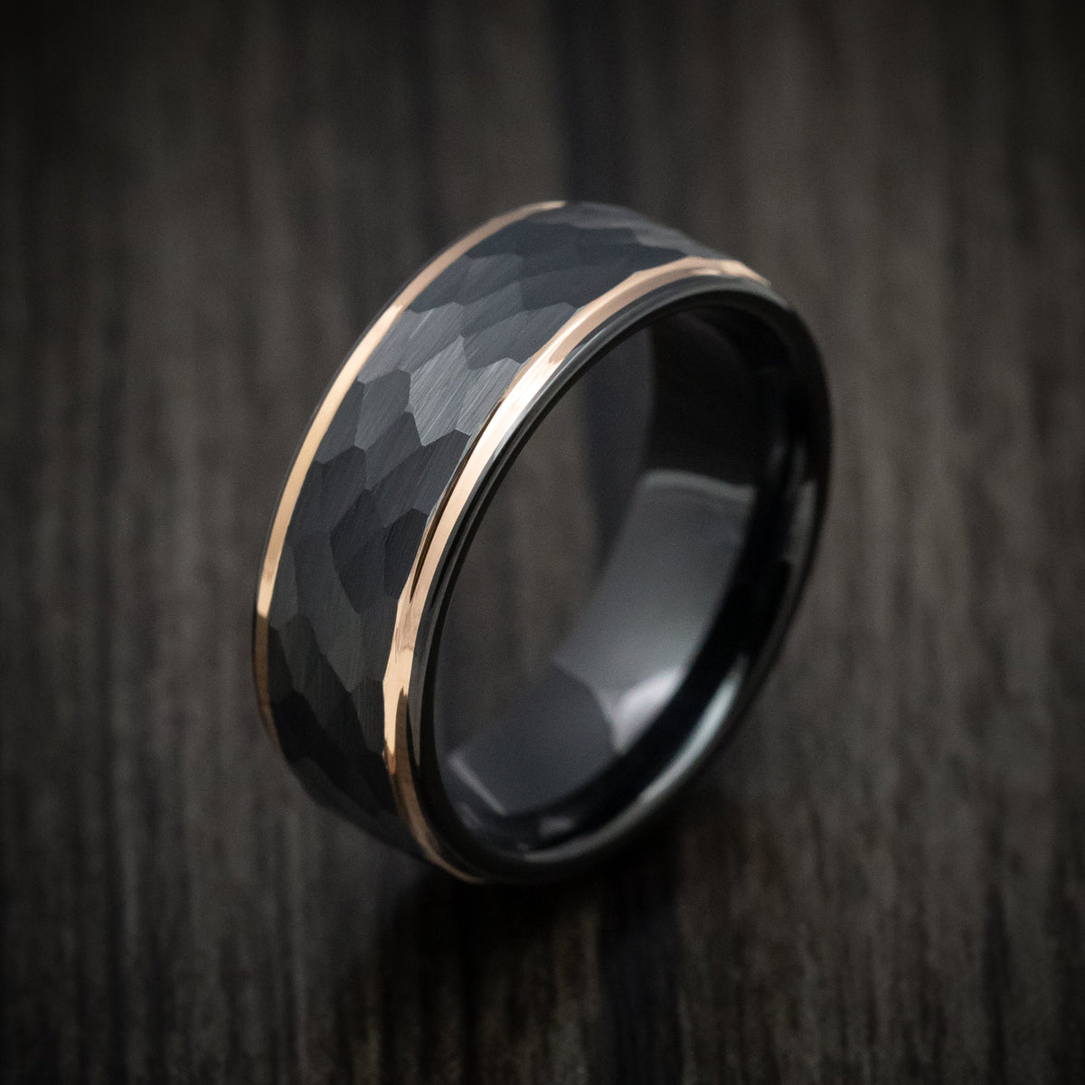 Maverick XV - Black Tungsten Men's Wedding Ring with Golden Edges - view 3 - Nura Lab