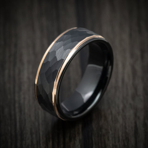 Maverick XV - Black Tungsten Men's Wedding Ring with Golden Edges - view 3 - Nura Lab