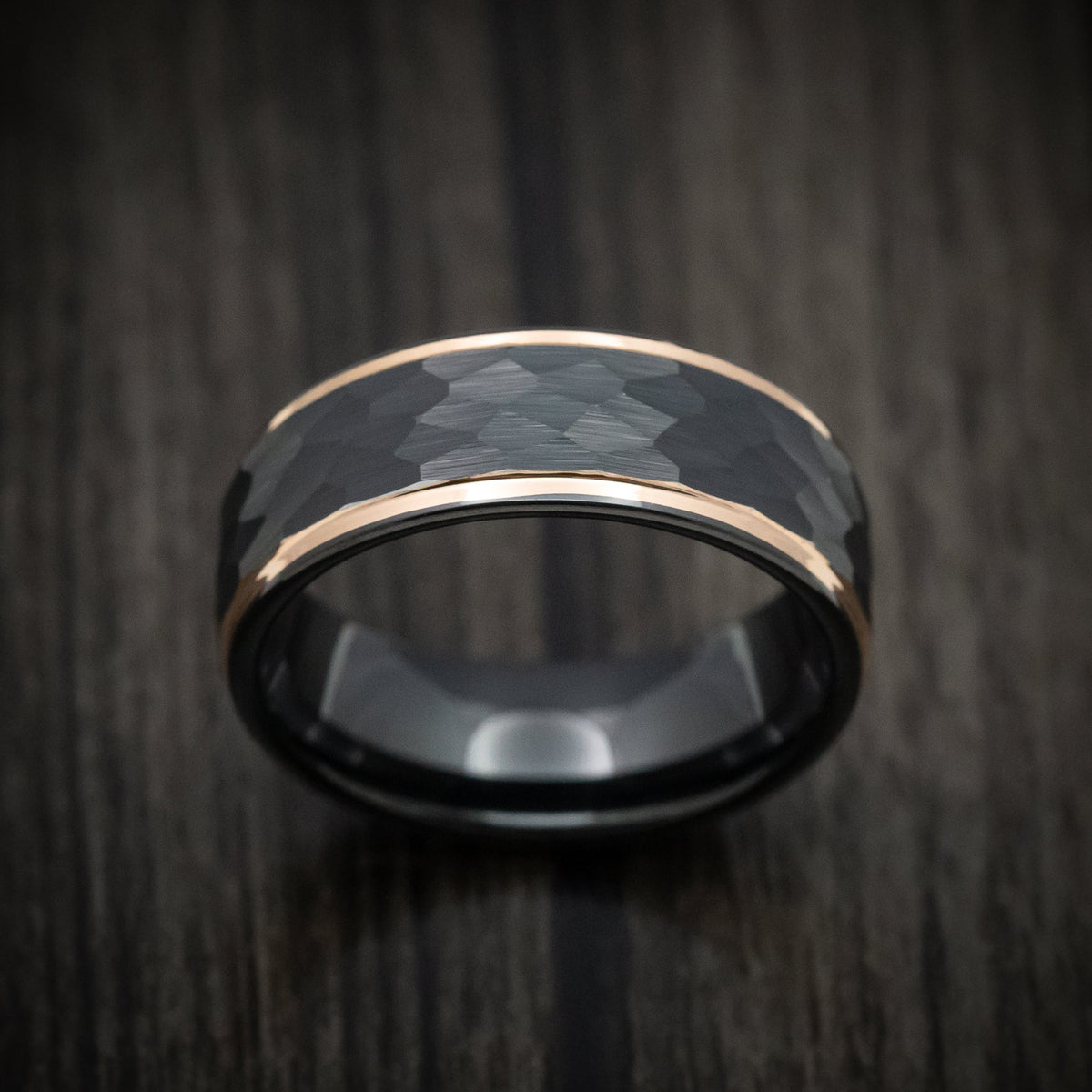 Maverick XV - Black Tungsten Men's Wedding Ring with Golden Edges - view 2 - Nura Lab