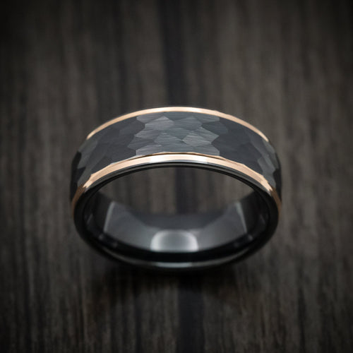 Maverick XV - Black Tungsten Men's Wedding Ring with Golden Edges - view 2 - Nura Lab