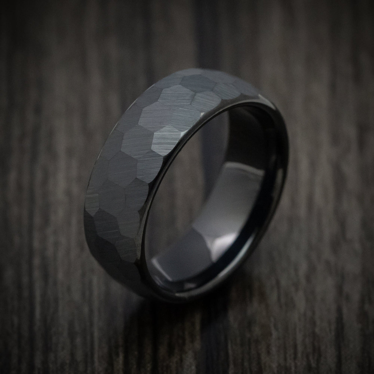 Sovereign XVI - Black Tungsten Men's Wedding Ring with Rock Hammer Finish - view 3 - Nura Lab