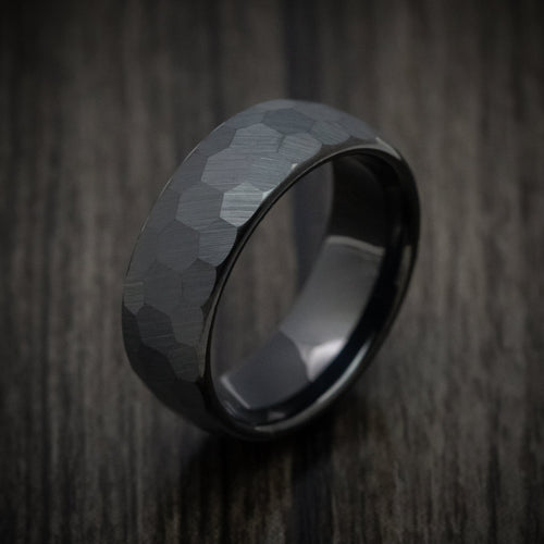 Sovereign XVI - Black Tungsten Men's Wedding Ring with Rock Hammer Finish - view 3 - Nura Lab