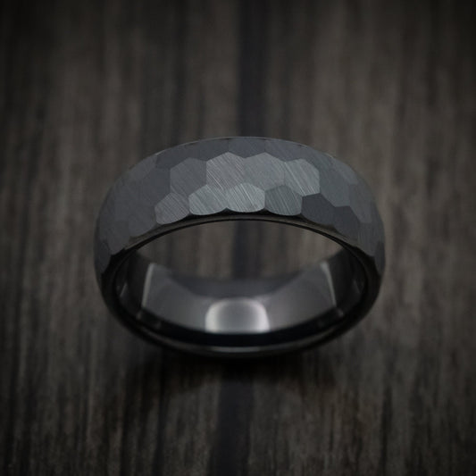 Sovereign XVI - Black Tungsten Men's Wedding Ring with Rock Hammer Finish - view 2 - Nura Lab